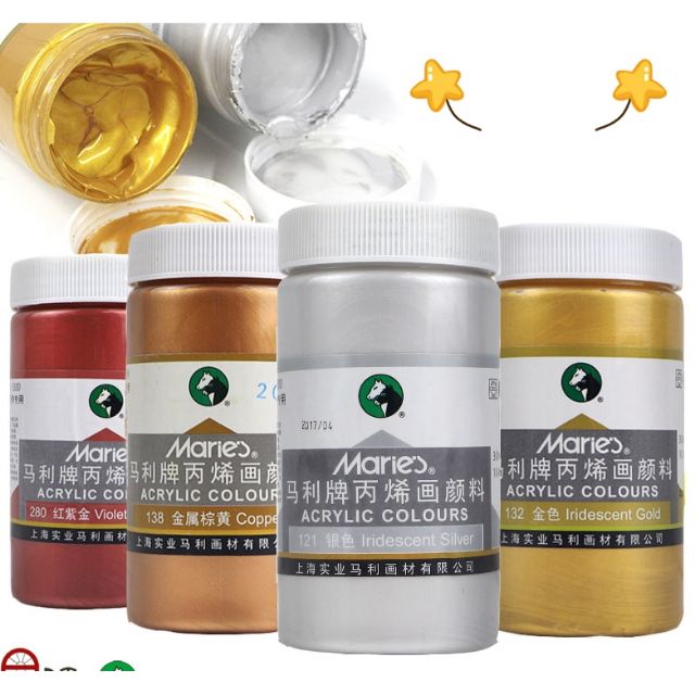 Màu vẽ maries nhũ vàng , bạc , đồng 300ml
