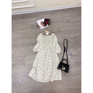 Váy maxi hoa nhí nâu nền trắng, xẻ tà siêu hot