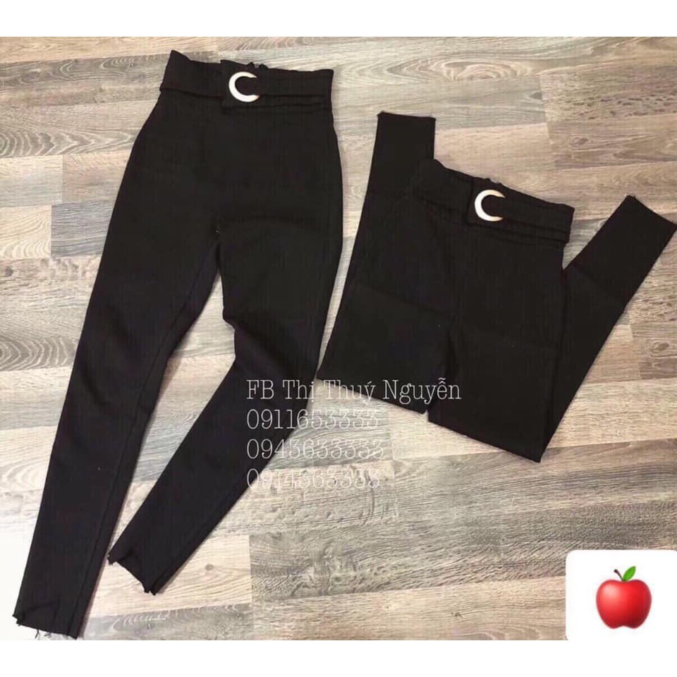 Quần legging nữ phối dây nịt tôn dáng chất thun dày co dãn