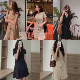 Đầm Xinh MOLY DRESS thiết kế đơn giản cổ vest tinh tế form suông basic chất vải lụa dày dặn