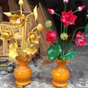 Bình hoa sen gỗ mít 11 cành trang trí ban thờ gia tiên - ban thờ phật sang trọng ấm áp