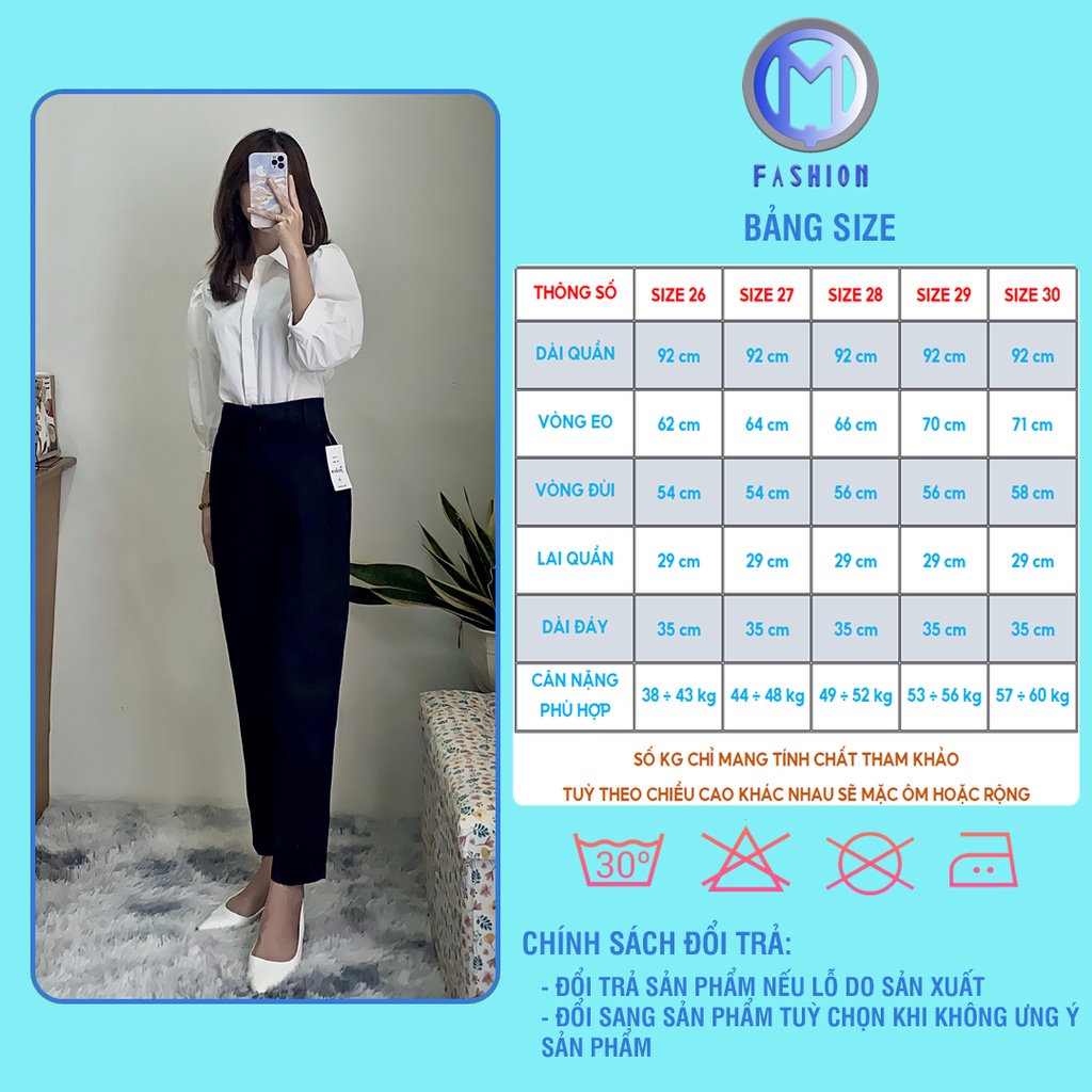 Quần tây nữ lưng cao 2 nút công sở baggy đi học ống suông dài đẹp M Fashion QD02