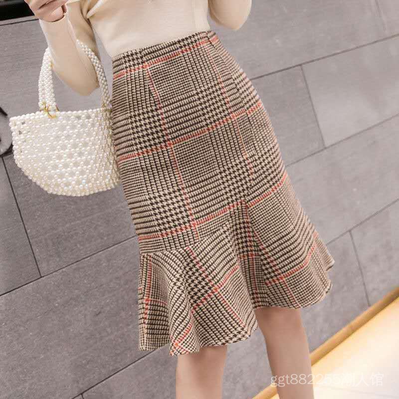Chân Váy Đuôi Cá Lưng Cao Dáng Chữ A Họa Tiết Sọc Caro Thời Trang 2020