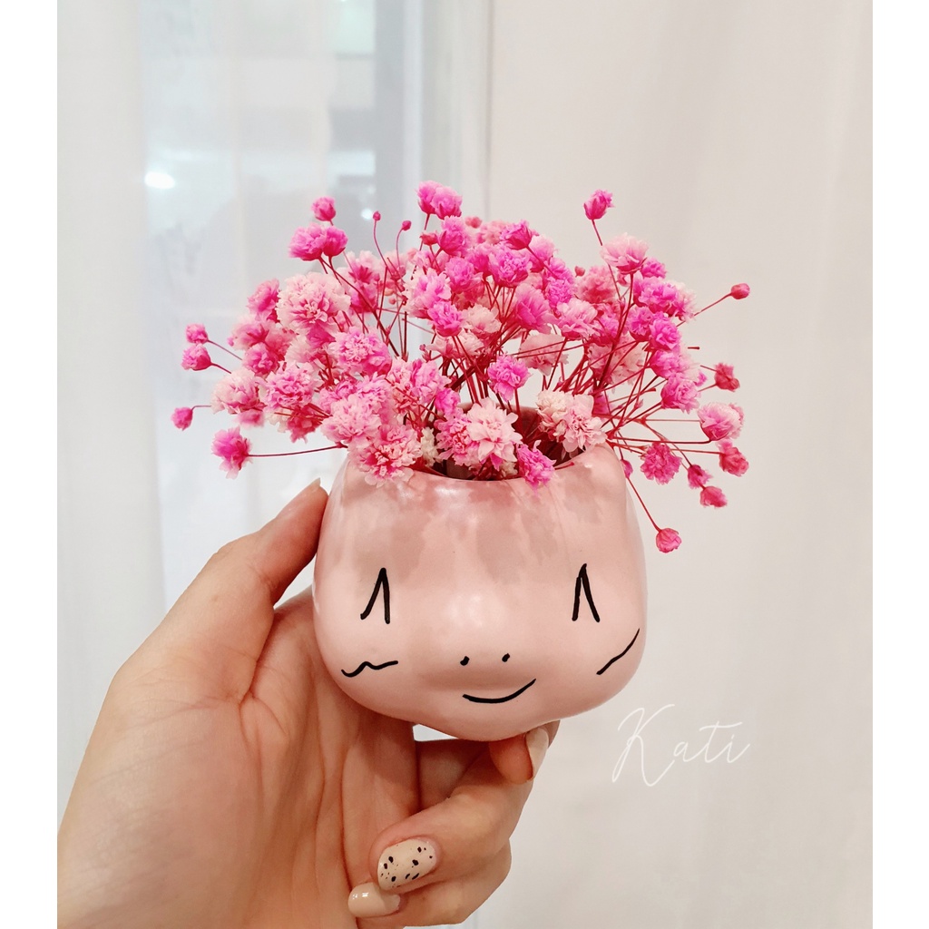 Bình hoa baby khô con mèo so cute, hoa trang trí, bình decor bàn học