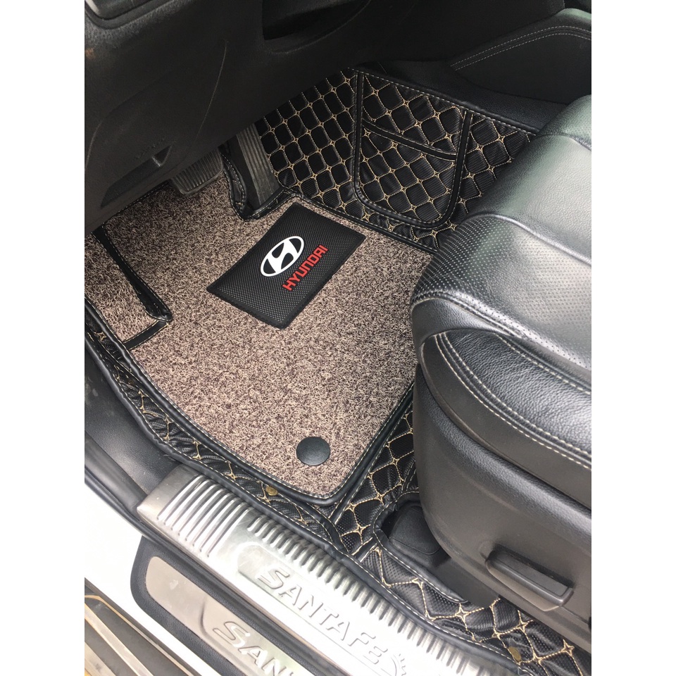 Thảm lót sàn ô tô 6D da cao cấp cho xe Huyndai Santafe 2022, không mùi che phủ 90% sàn xe