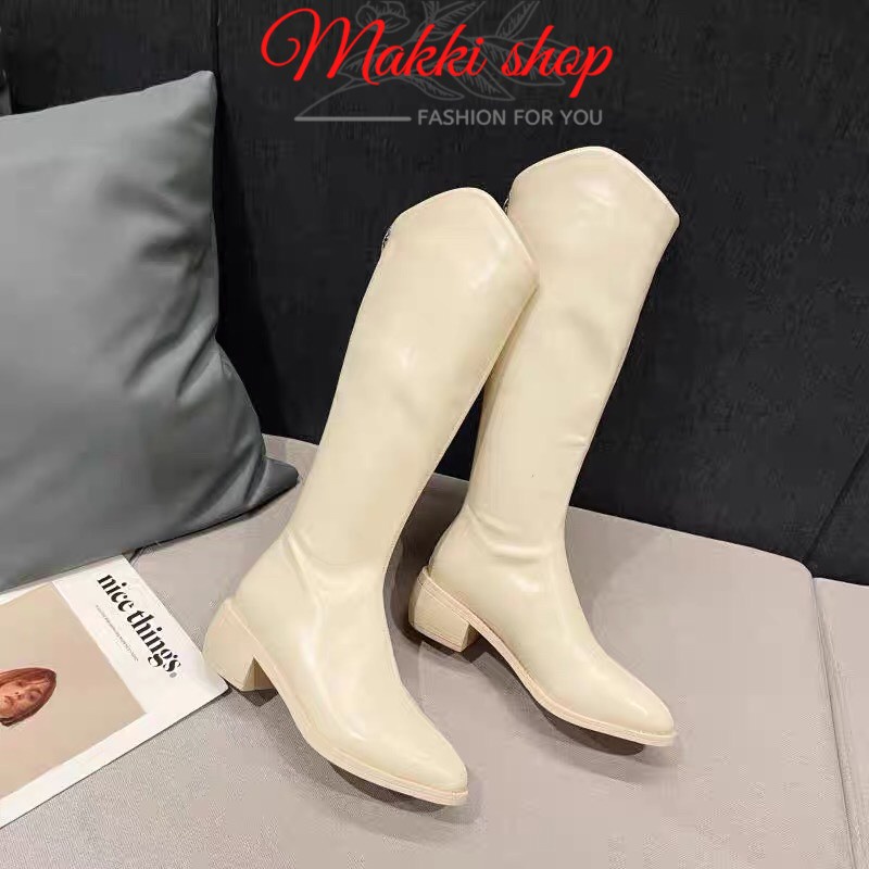 Boot đùi cổ V đế thấp, Bốt đùi khóa sau siêu xinh, dễ phối đồ, phù hợp với mọi chiều cao MAKKI SHOP TD444 | BigBuy360 - bigbuy360.vn