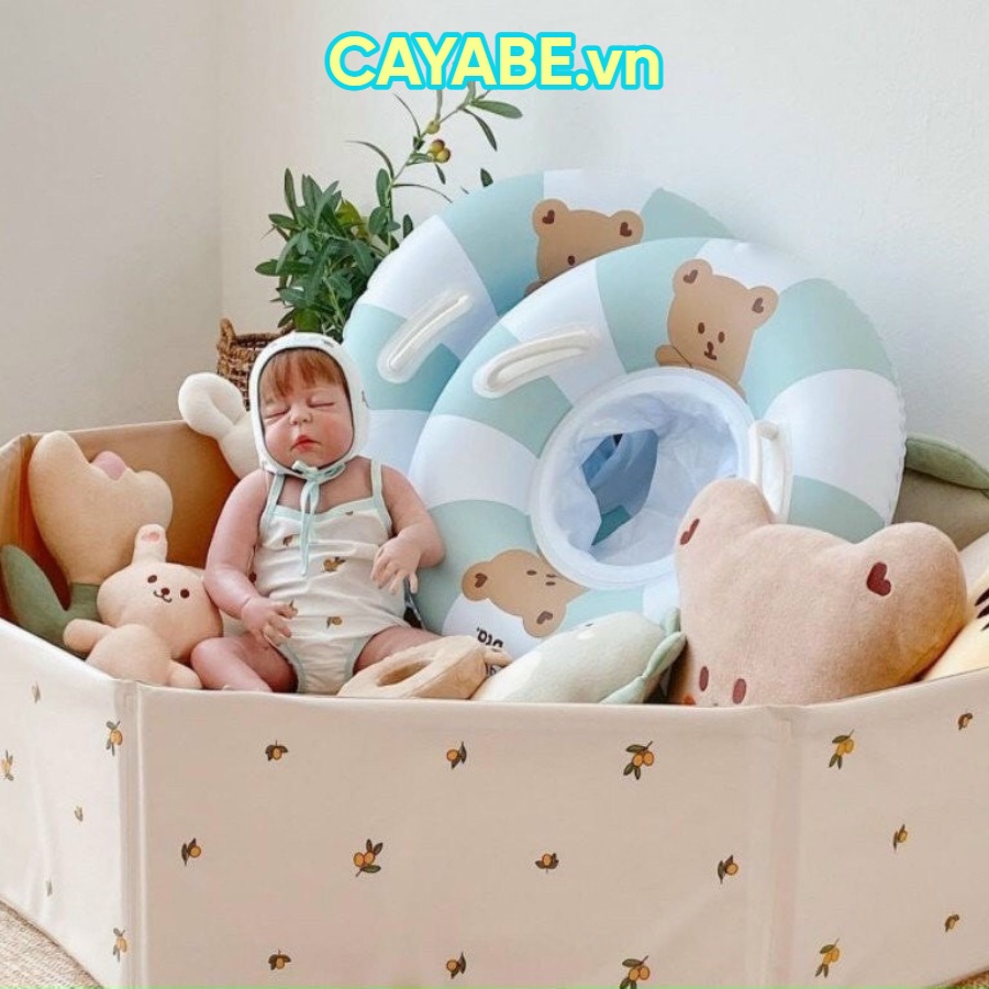 Phao bơi ngồi chống lật xỏ chân cho bé Barrot gấu nâu Brown Hàn Quốc màu xanh mint - nâu
