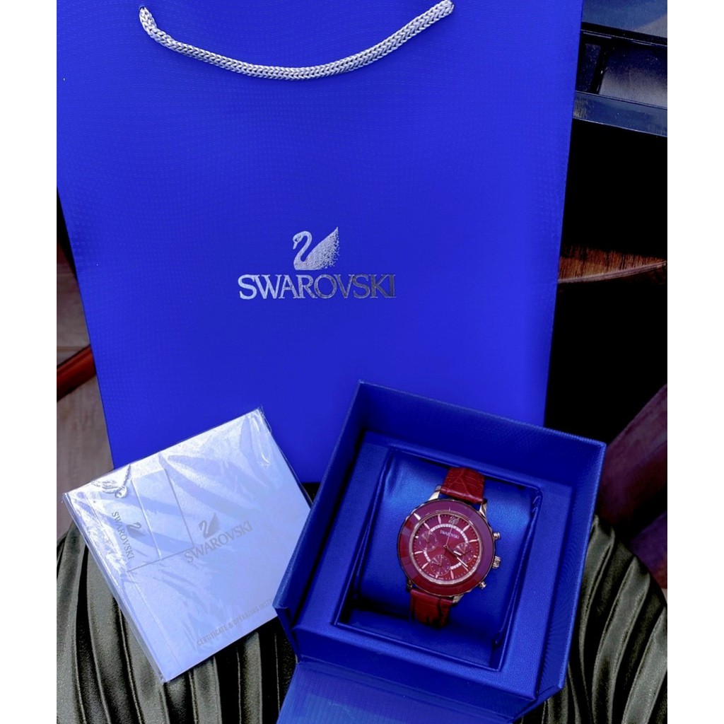 Đồng hồ nữ chính hãng, đồng hồ đeo tay nữ SWAROVSKI full box siêu sang, thiết kế dây da đỏ thời trang siêu hot, cực hot