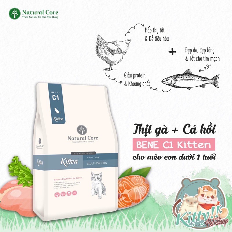 Thức ăn hạt hữu cơ Natural Core C1 Bene Kitten cho mèo con, túi 400gram