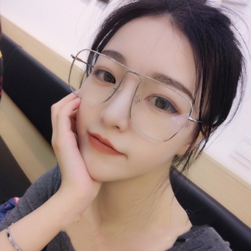 (KIQI-FASHION) COD Mắt Kính Gọng Vuông Lớn Bằng Kim Loại Chống Bức Xạ Thời Trang Hàn Quốc Cho Nam Nữ