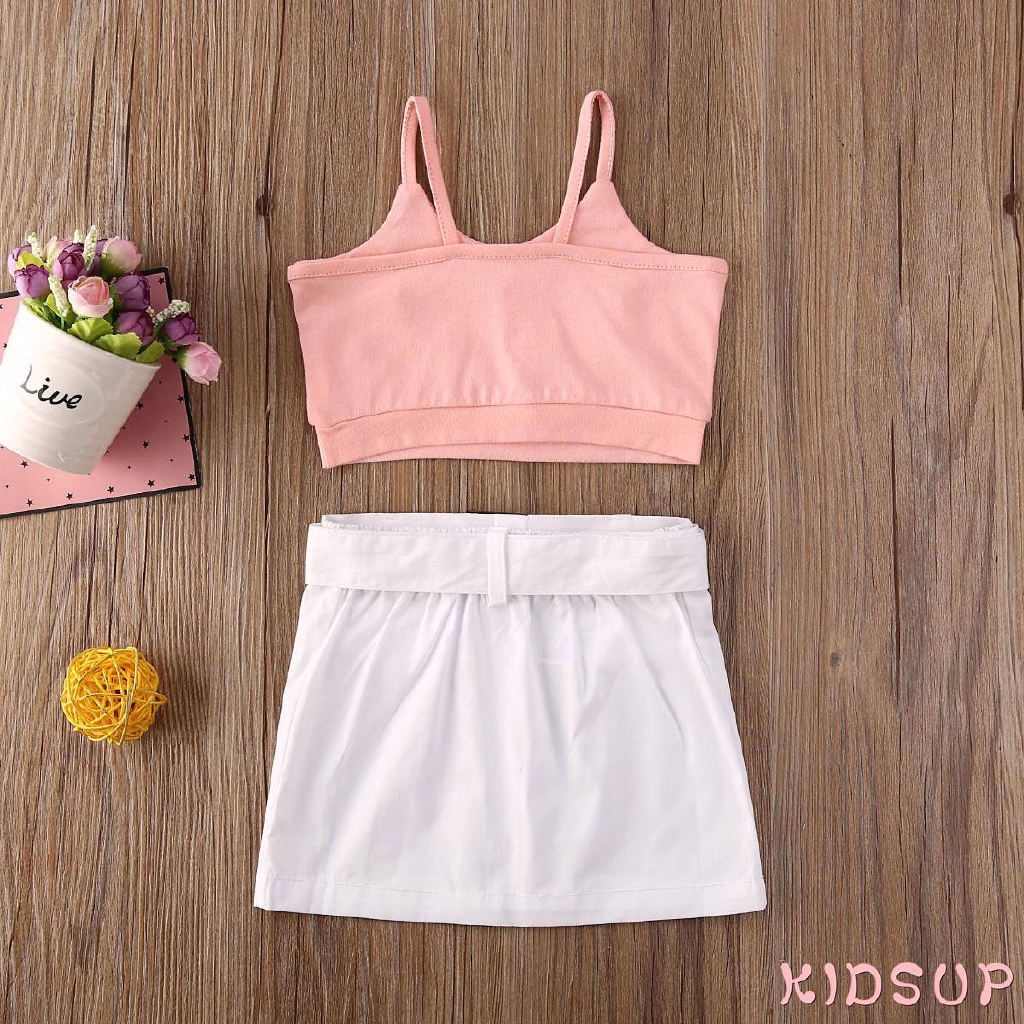 Bộ Đồ 2 Món Áo Croptop Không Tay + Chân Váy Ngắn Thời Trang Cho Bé Gái