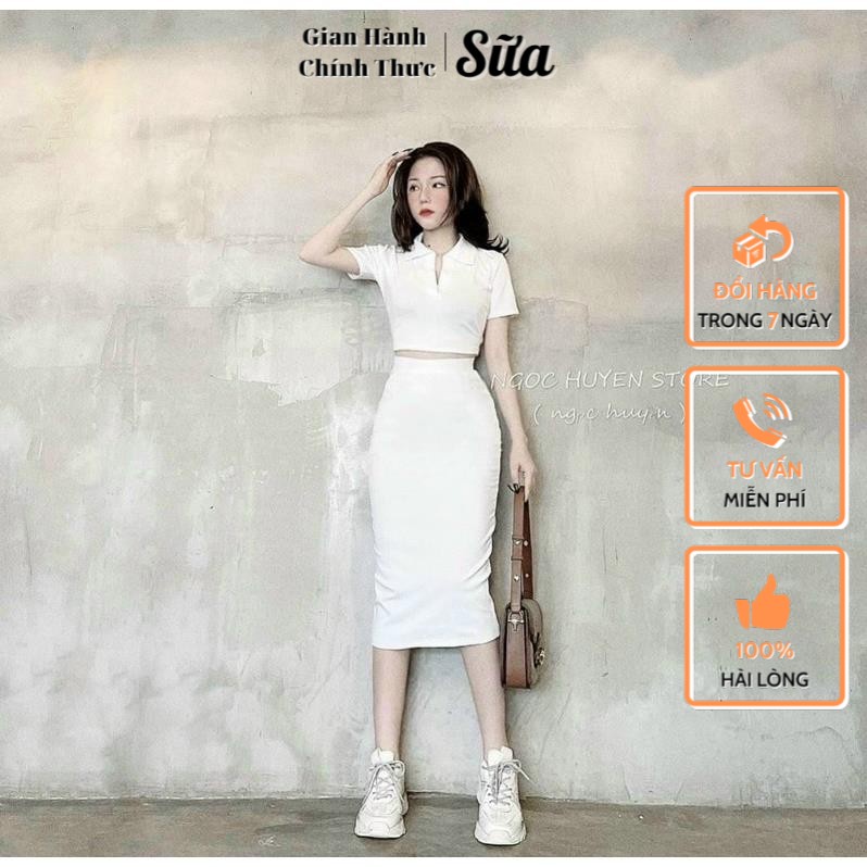 Set Đồ Nữ SUA Store Áo Thun Croptop Polo và Chân Váy Bút Chì Ôm Body mặc Hằng Ngày Đi Dạo Chất Lượng Cao Giá Rẻ