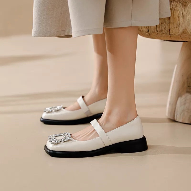 ZZ99-Giày lười đế 3cm khóa đá- giày đúc da mờ êm chân marry đá (CH850- đốc đá bông)