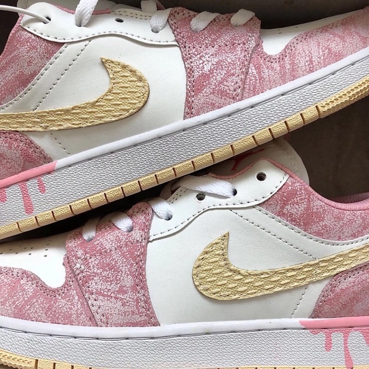 Giày Sneaker nữ, giày thể thao Air Jordan 1 Low Hồng Kem Vảy Sơn, giày JD1 Pink cực hot cho Nữ Full Box 2021