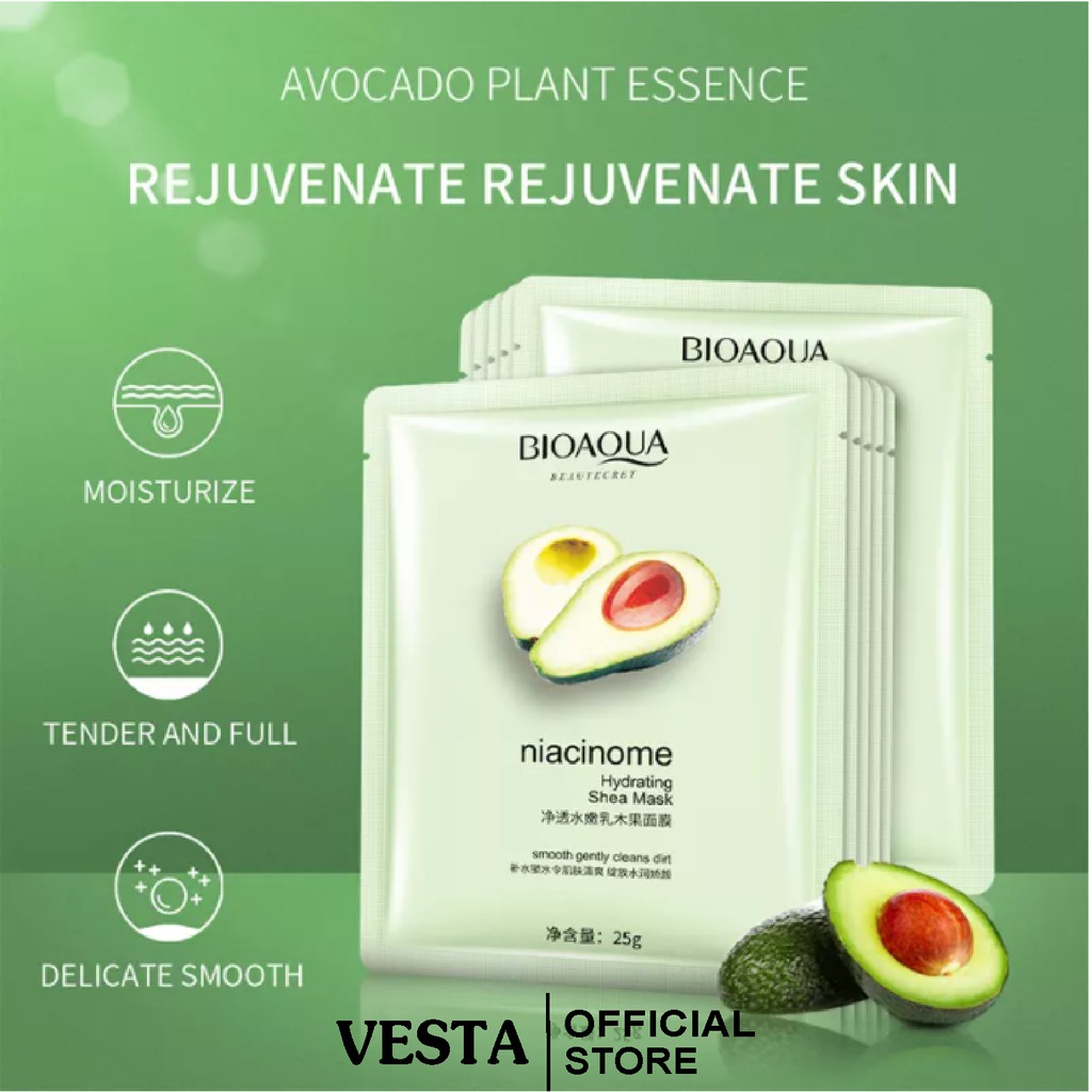 Mặt Nạ 🥑𝑭𝒓𝒆𝒆𝒔𝒉𝒊𝒑🥑 Mask Quả Bơ Bioaqua Niacinome Hydrating Shea - Mask Giữ Ẩm Cấp Nước Trắng Da