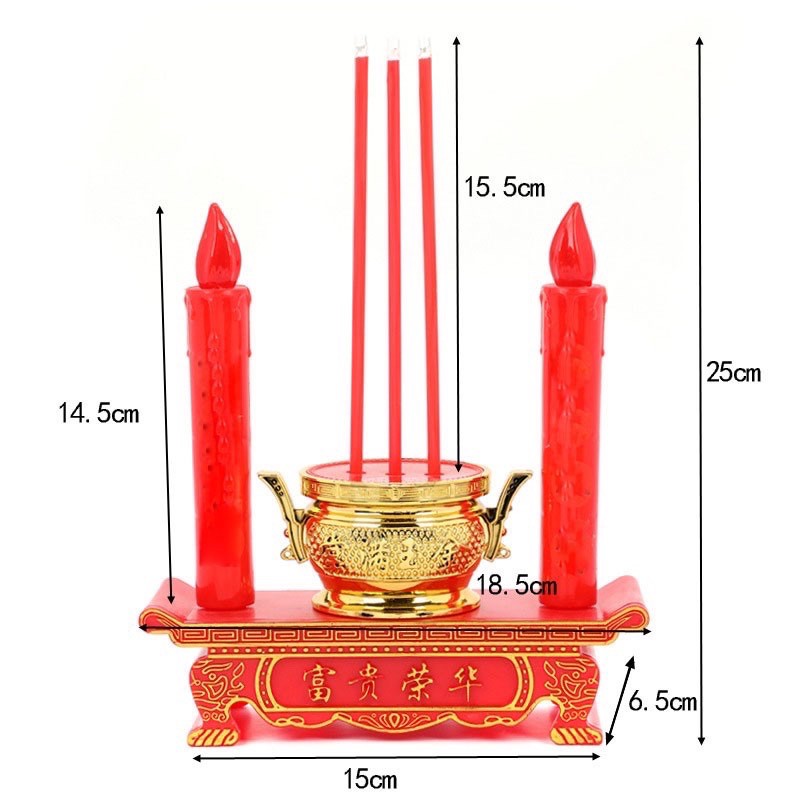 Bộ lư hương và 2 nến bàn thờ ông bà tổ tiên điện tử đèn led - nến không rời