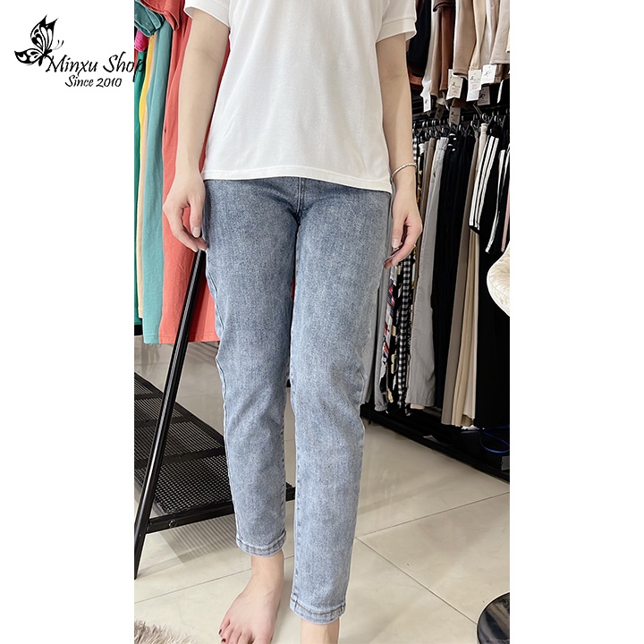 Quần bò nữ, quần Baggy jean boy nữ lưng cao phong cách, Cạp quần cao vừa phải chất bò mịn đẹp cá tính Minxu shop Q9312