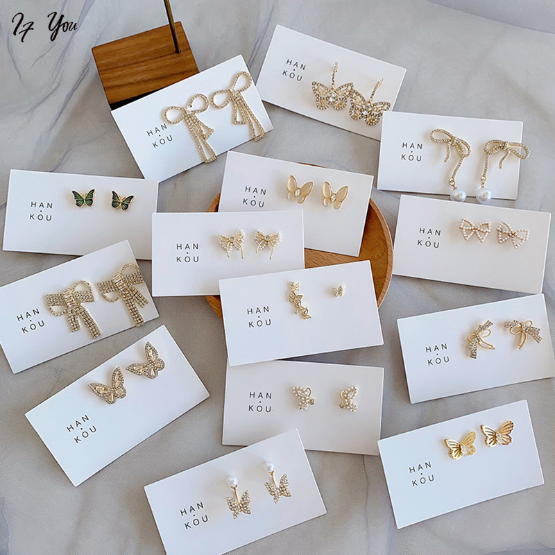 Khuyên tai AY hợp kim đính đá phong cách Hàn Quốc