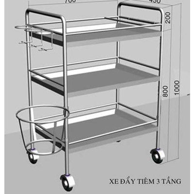 Xe đẩy 3 tầng inox201 dùng cho bệnh viện , spa , phòng khám ( xe tiêm 3 tầng)