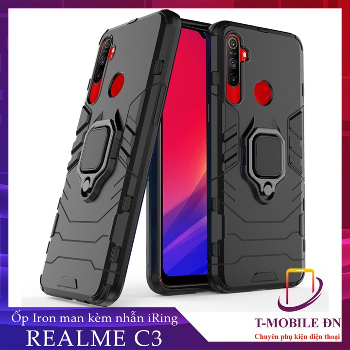 Ốp lưng Realme C3 C3i, Ốp iron man chống sốc kèm nhẫn iring chống xem video bảo vệ camera cho Realme C3 C3i