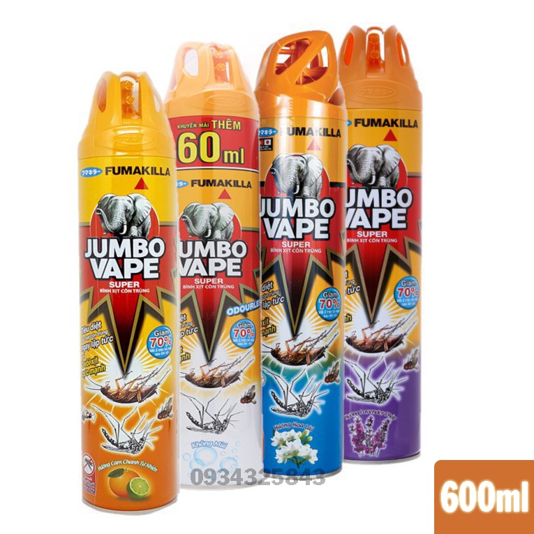 Bình xịt côn trùng Jumbo Vape 600ml - tùy chọn hương