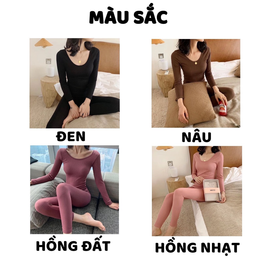 Đồ Bộ Nữ - Bộ Quần Áo Nữ dài tay giữ nhiệt thun tăm cao cấp đóng hộp xịn xò MÃ QA12