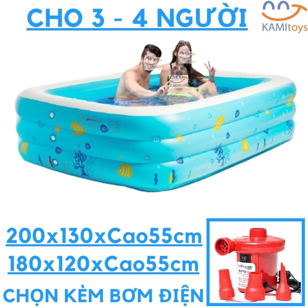 Nhà hơi cho bé, Bể bơi trẻ em kích thước lớn 1m8 và 2m1, Tặng kèm bơm điện khi mua, Chất siêu dày kết hợp đế chống trượt