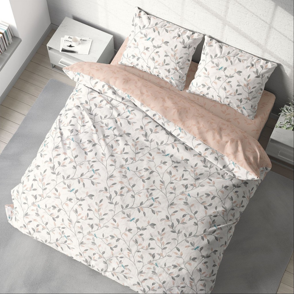 Bộ ga giường MicroTencel Hồng phối Trắng K-Bedding KMTP107 (4 món)