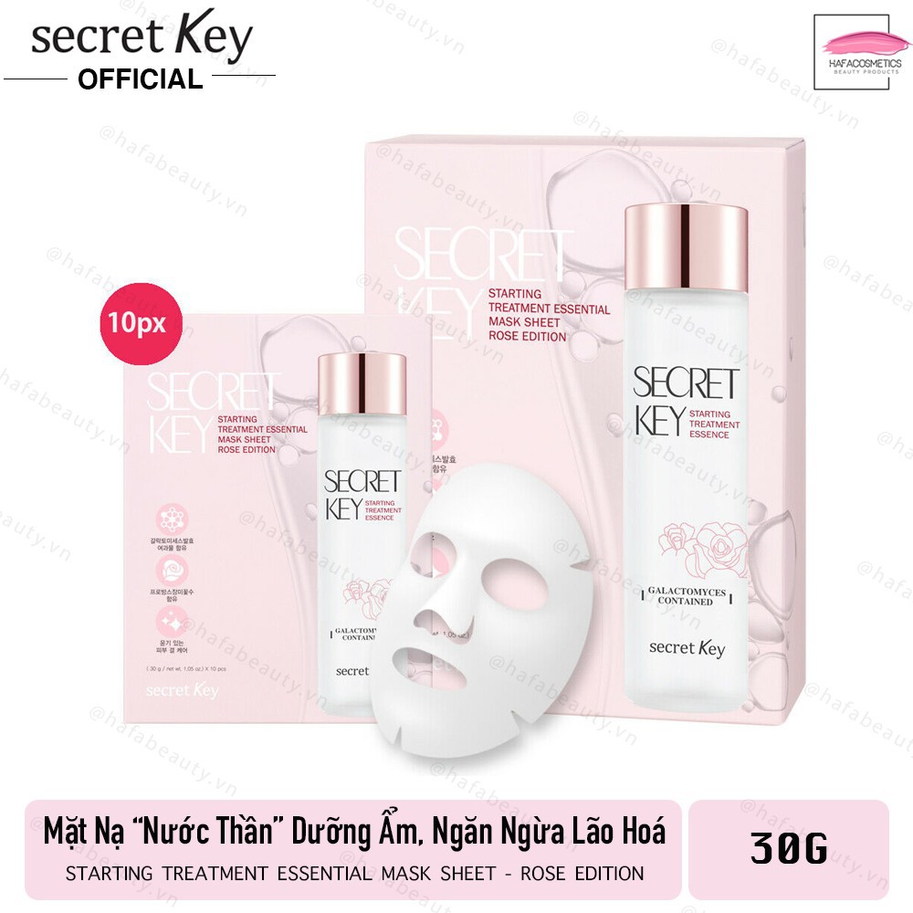 Combo 10 Mặt nạ dưỡng ẩm, sáng da Secret Key Starting Treatment Essential Mask Sheet - Rose Edition 30g - HAFA BEAUTY