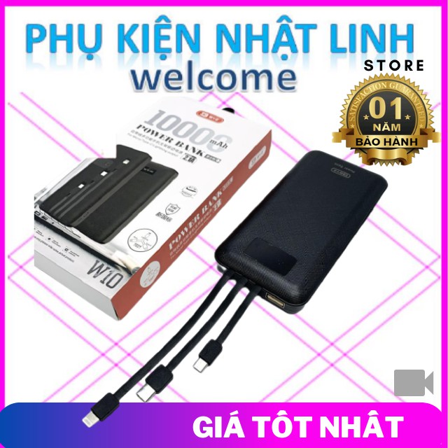 Sạc pin dự phòng W10 - W10 10000Mah cho iphone ipad android samsung oppo xiaomi sạc nhanh 5V/2.1A