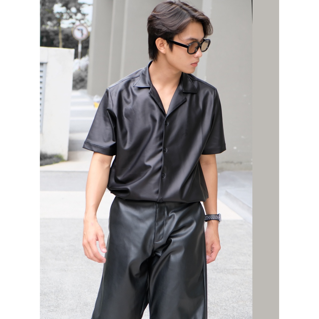 Sơ mi cuban ngắn tay Da bóng