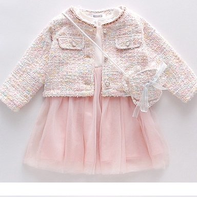 Váy thu đông bé gái kèm áo khoác dạ xinh xắn và tặng túi đeo siêu cute size 10-18kg [SV12]