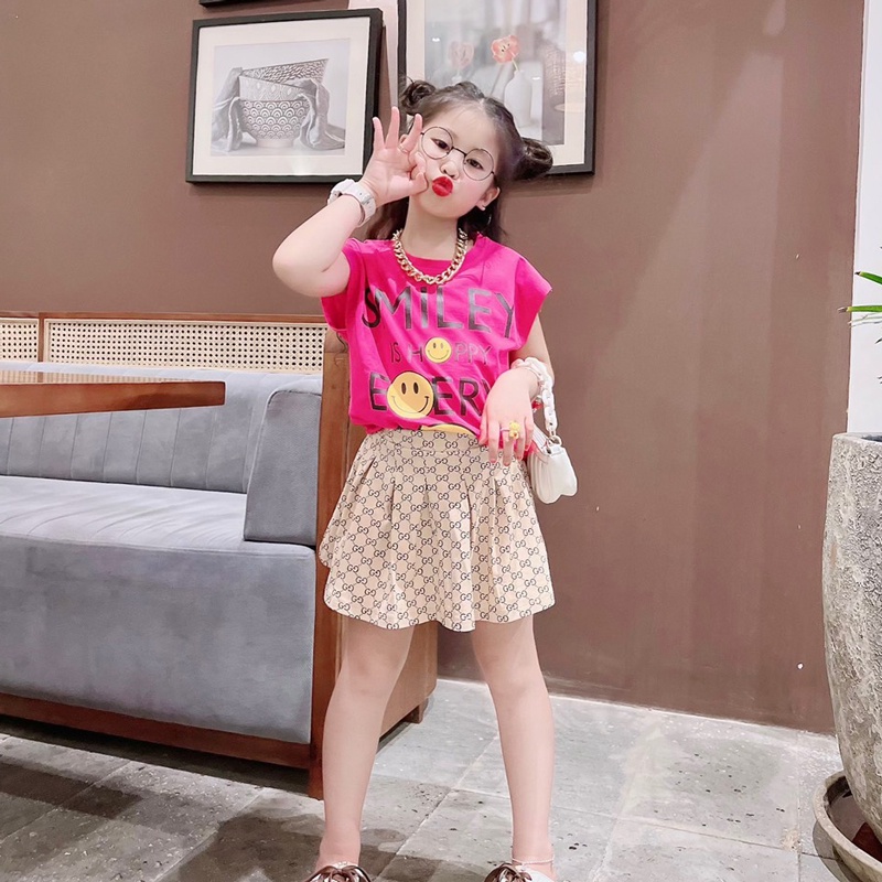 Đồ bộ bé gái  bộ chân váy mặt cười dễ thương cho bé gái từ 10 đến 40kg