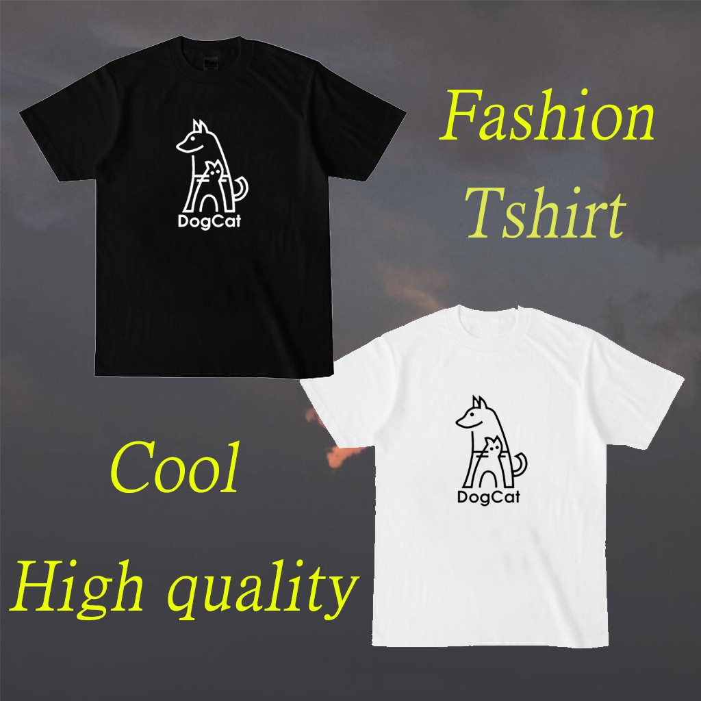 Cat and Dog T-Shirt Women Clothing Korean Fashions Round Neck Pattern T-shirts For Womens Unisex Tops