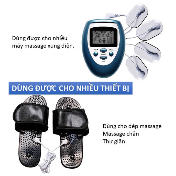 Dây điện xung 4 nút cài dùng cho máy massage xung điện vật lý trị liệu, máy massage xung điện 4 miếng dán, 8 miếng dán
