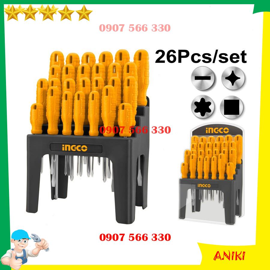 Bộ 26 tua vít dẹp, bake, sao, vuông cán tròn đa năng tiện dụng Total Ingco 1234