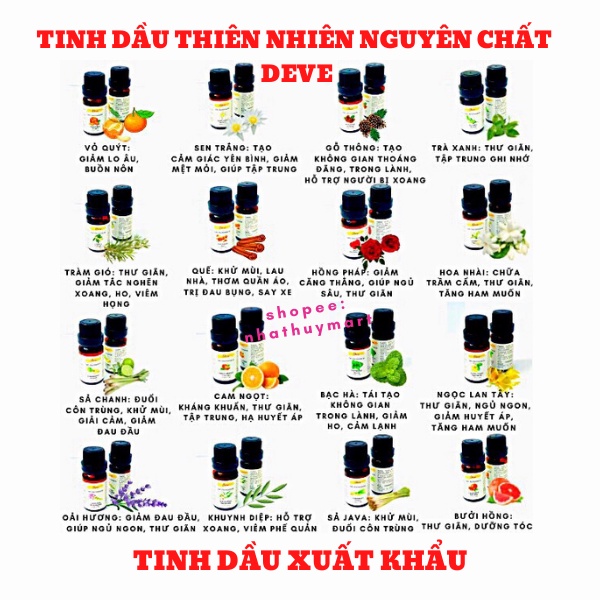 Tinh dầu thiên nhiên nguyên chất Deve tinh dầu cao cấp