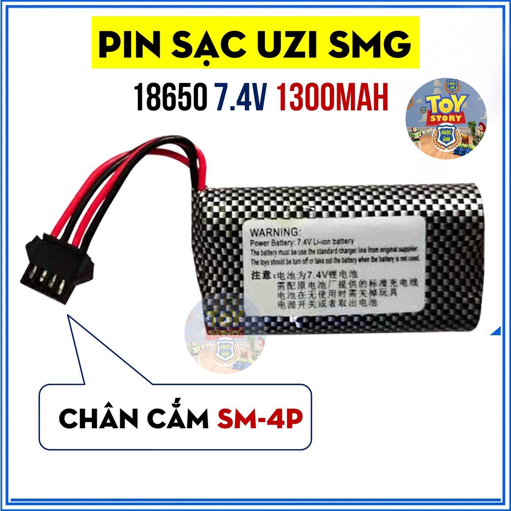 Pin Sạc Lithium 18650 7.4V 1300mAh Cổng Nối SM-4P Dành Cho Đồ Chơi Nerf UZI SMG
