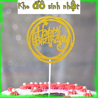 Túi 10 que giấy nhũ chữ Happy Birthday Tròn trang trí bánh kem, trang trí bánh sinh nhật -15Cm, hình giấy nhũ