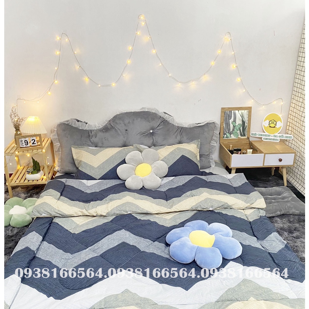 TRỌN BỘ COTTON POLY 5 MÓN CHĂN PHAO DÀY DẶN HÀNG VN ZIC ZAC XANH - ĐỦ KÍCH THƯỚC