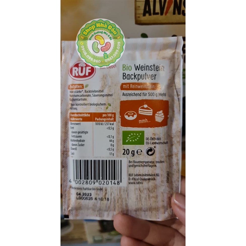 [Mẫu mới hãng RUF - ĐỨC] Bột nở hữu cơ gói 20gr [NHADAU]