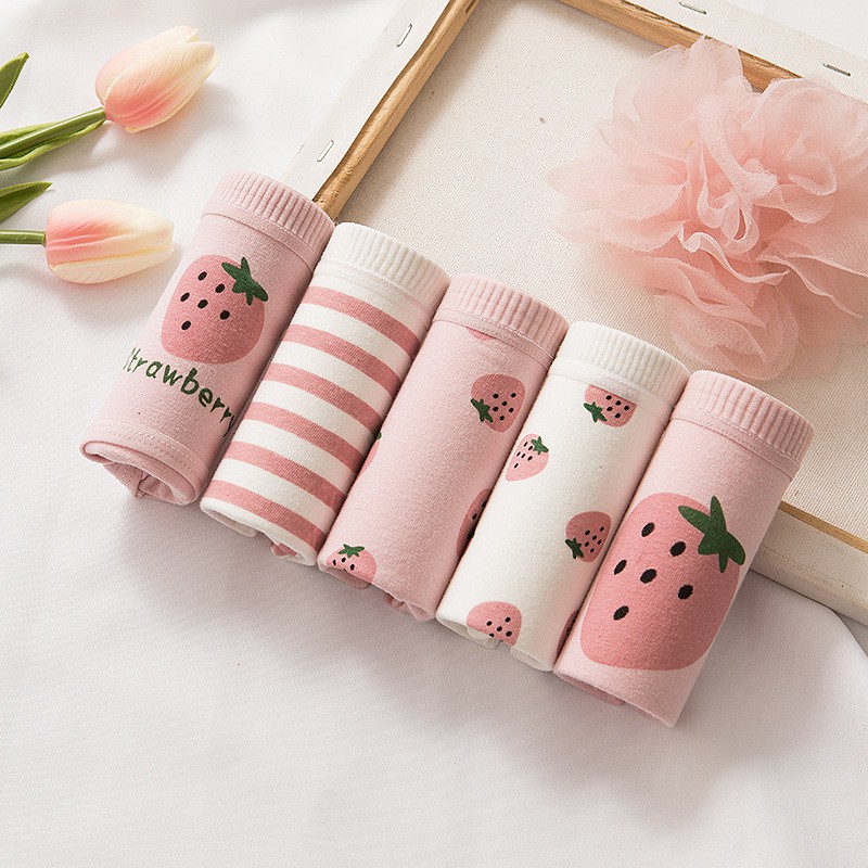Set 5 quần lót nữ sinh NuciFera dễ thương họa tiết Dâu tây mẫu 2