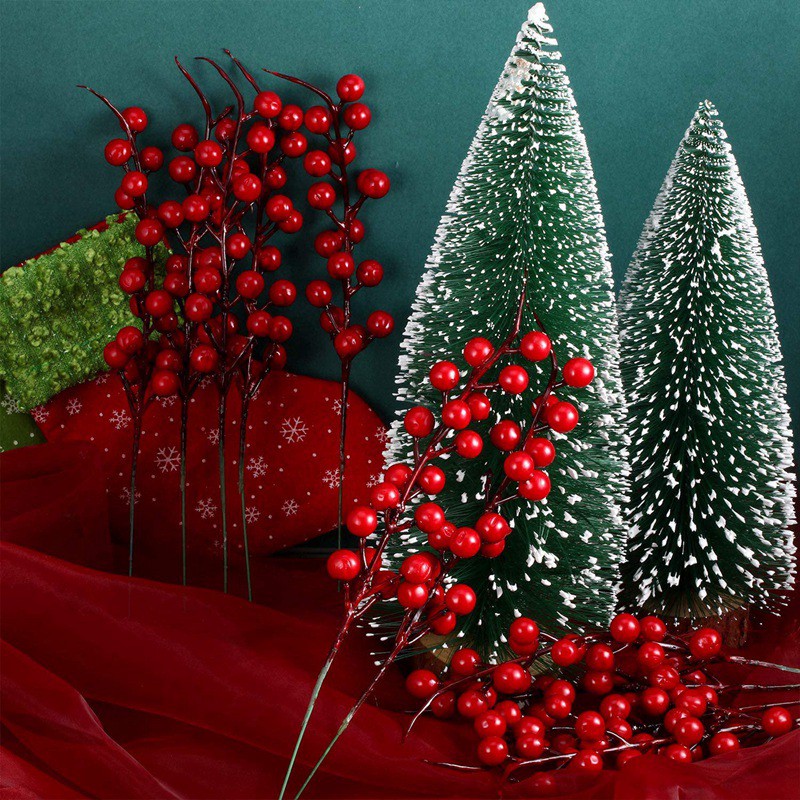 20PCS Artificial Red Berries Fake Flowers Fruits Berry Stems Crafts Floral Bouquet for Wedding Christmas Tree Decoration
