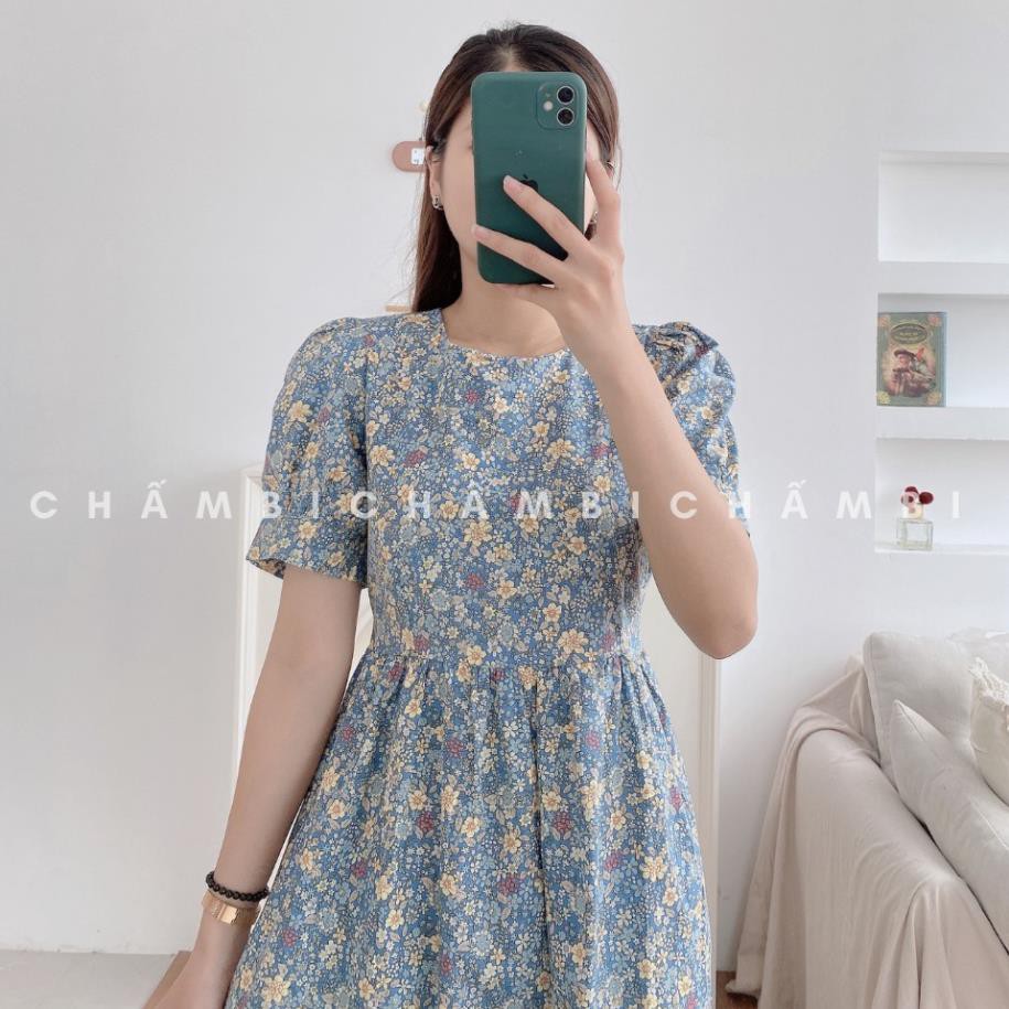 Đầm Hoa Nhí Dáng Babydoll Khóa Lưng Tay Bồng Dáng Lỡ Ngọt Ngào - V.065