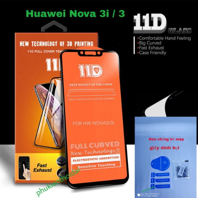 Cường lực 19D Huawei Nova 3i / Nova 3 Full màn Full keo ôm viền 2.5D cao cấp