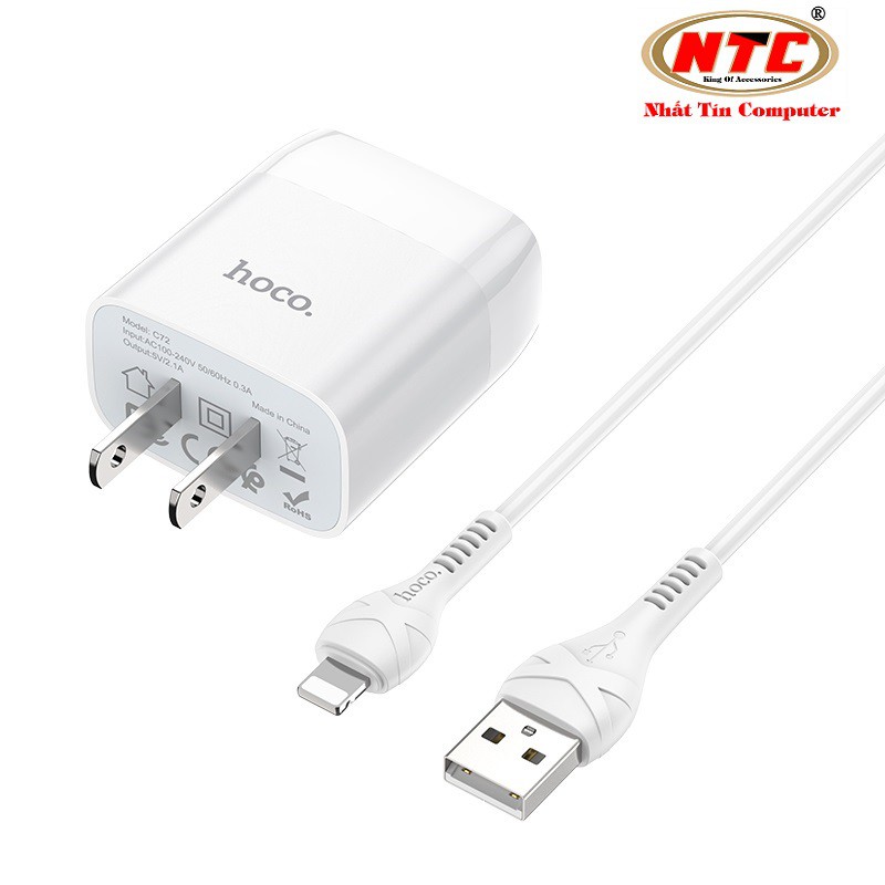 Bộ cốc sạc và cáp sạc Hoco C72 cổng Lightning output max 2.1A (Trắng) - Hàng chính hãng