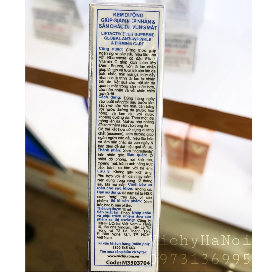 Kem dưỡng giúp giảm nếp nhăn & săn chắc da vùng mắt Vichy Liftactiv Eyes Supreme Global Anti-Wrinkle & Firming Care 15ml | BigBuy360 - bigbuy360.vn
