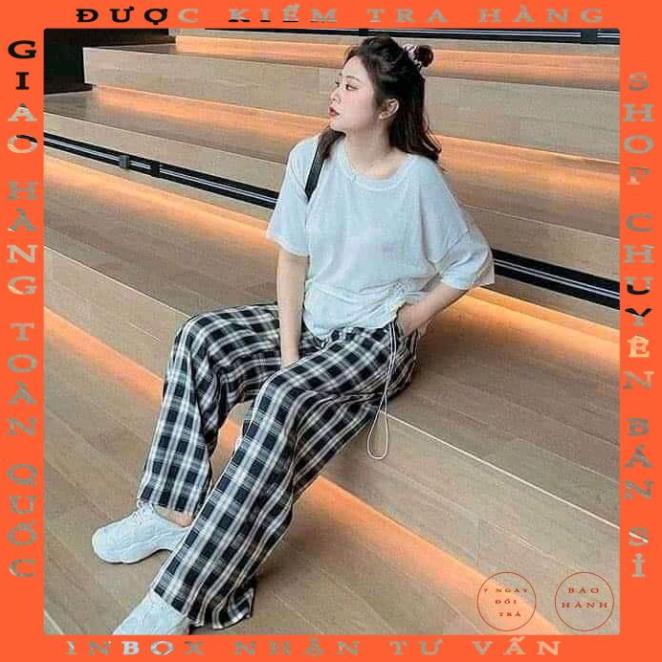 Quần Kẻ Nữ Caro Lưng Cao Dáng Rộng Ống Suông ulzzang CaMa Store M911 huynhle