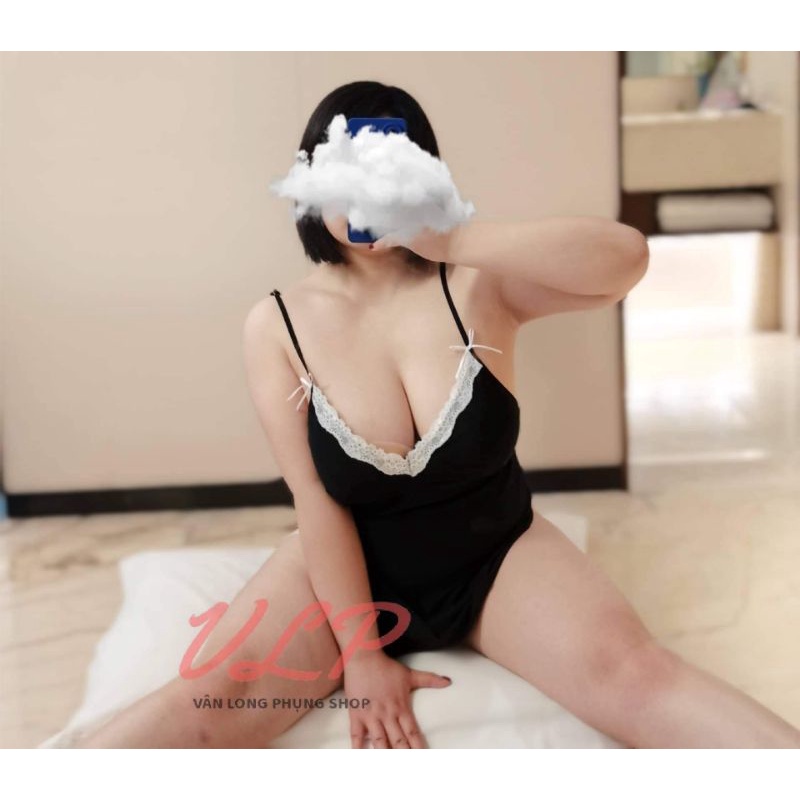 [BIGSIZE_95KG]_DN6_Đầm ngủ thun ôm body phối ren