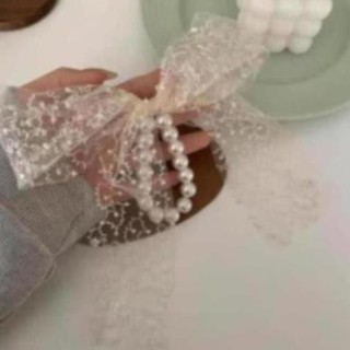 Dây buộc tóc hình nơ phối ren xinh xắn cho nữ